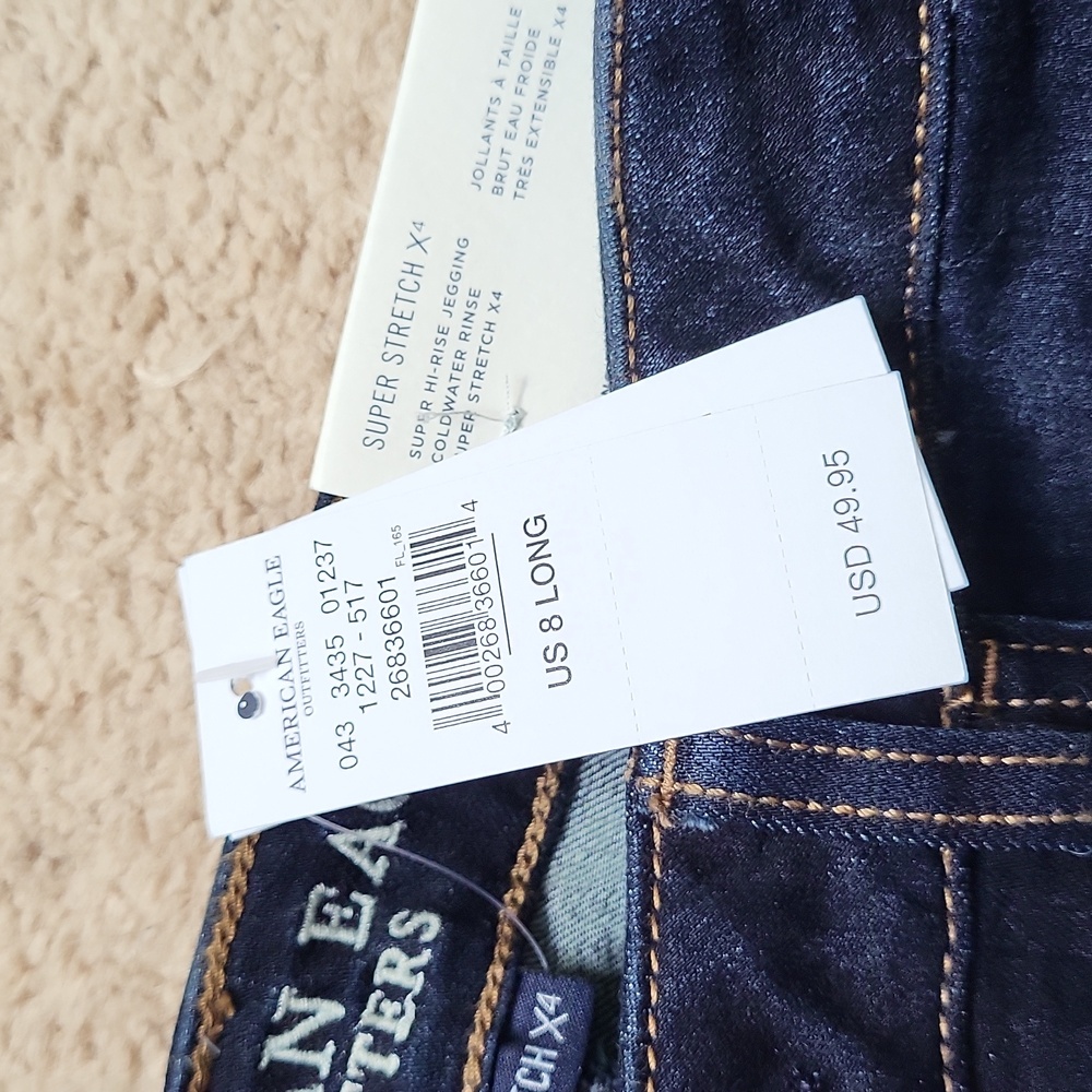 AE Super Hi-rise Jeggings In Coldwater Rinse Size 8 Long, New With Tags - Picture 2 of 8